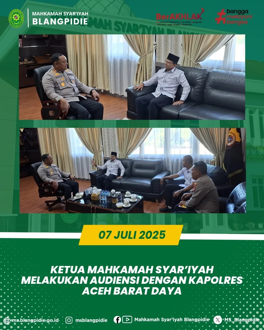 Senin 7 Juli 2025 Ketua Mahkamah Syariyah Blangpidie Bapak Muhammad Reza Fahlepi S.H.I. M 1